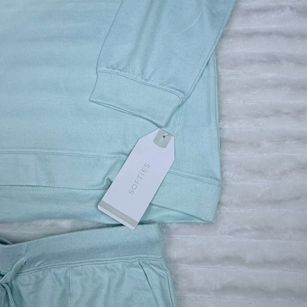 Softies Women's 3/4 Sleeve Boat Neck Top and Short Set Aqua Mint /Small